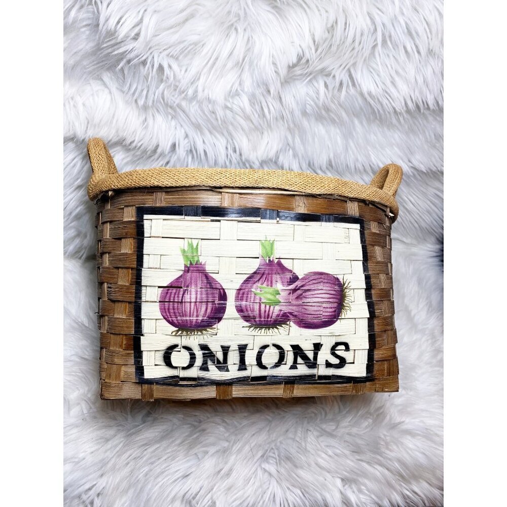WOODEN ONION GRAPHIC KITCHEN COTTAGE FARMHOUSE‎ STORAGE BASKET, 16 x 13.5 x 9